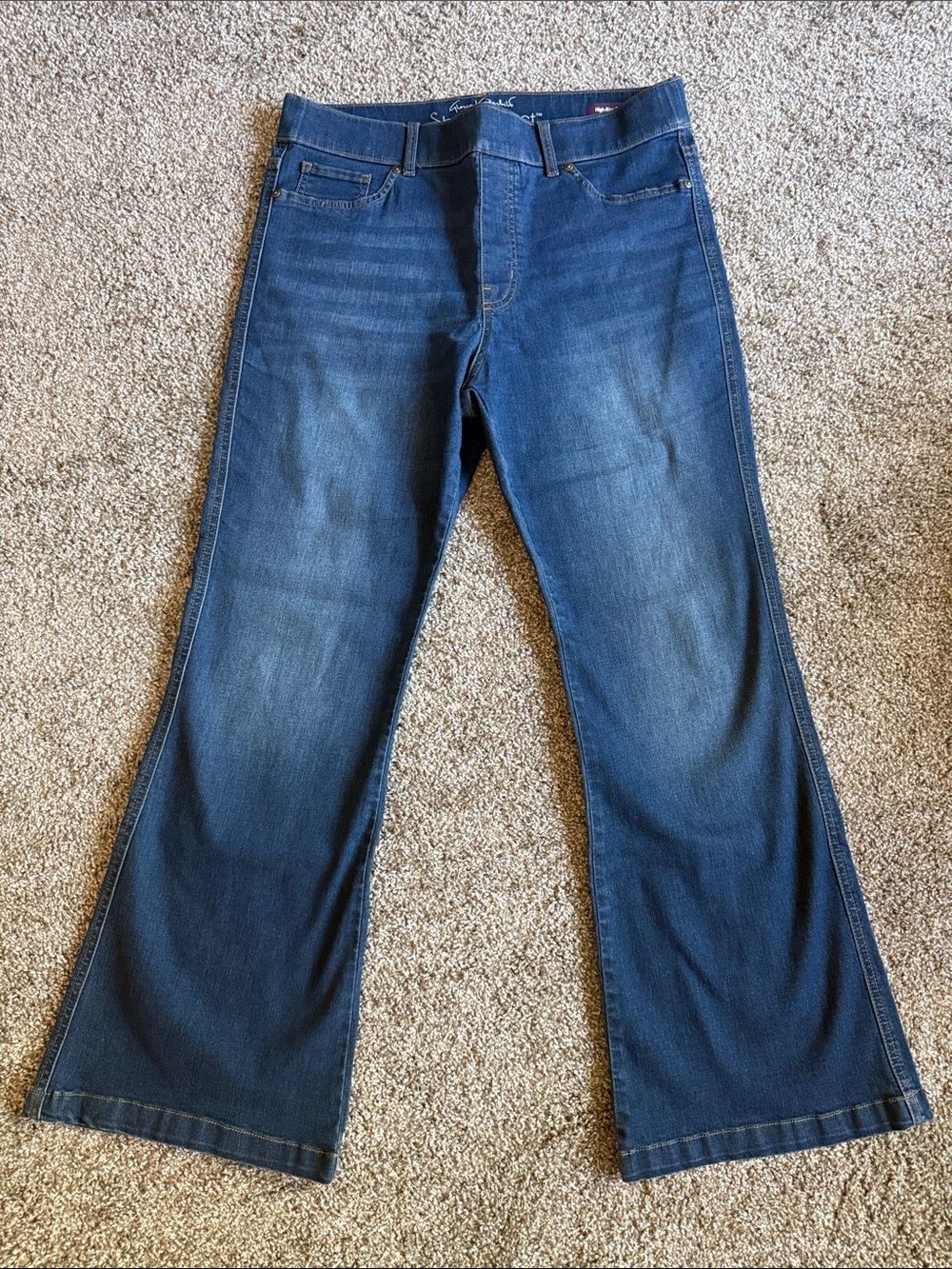 Gloria Vanderbilt High Rise Flare Jeans 14S Pull On 70s Style Boho Chic Comfort